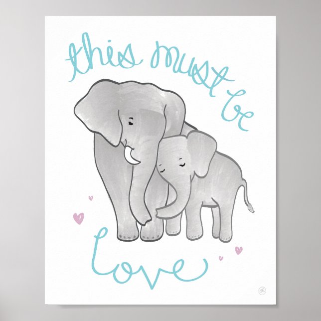 Poster Elephant Maman & Baby "must Be Love" Décor (Devant)