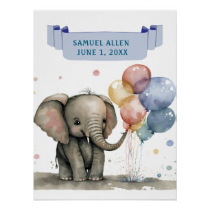 Poster Eléphant mignon avec Anniversaire de enfant de bal