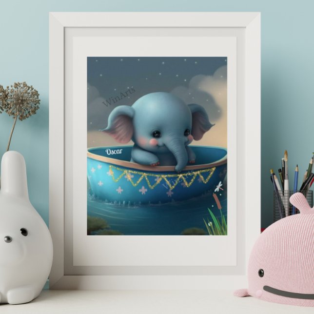 Poster Éléphant Mignon dans un Bateau Art Personnalisé po (Créateur téléchargé)