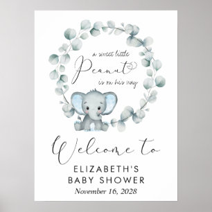 Poster Eléphant mignon Eucalyptus Baby Boy Douche Bienven