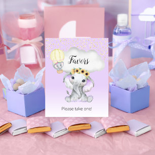 Poster Éléphant Montgolfière Baby Shower Faveurs Violette