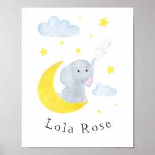 Poster Eléphant Moon Stars Nursery Wall Art