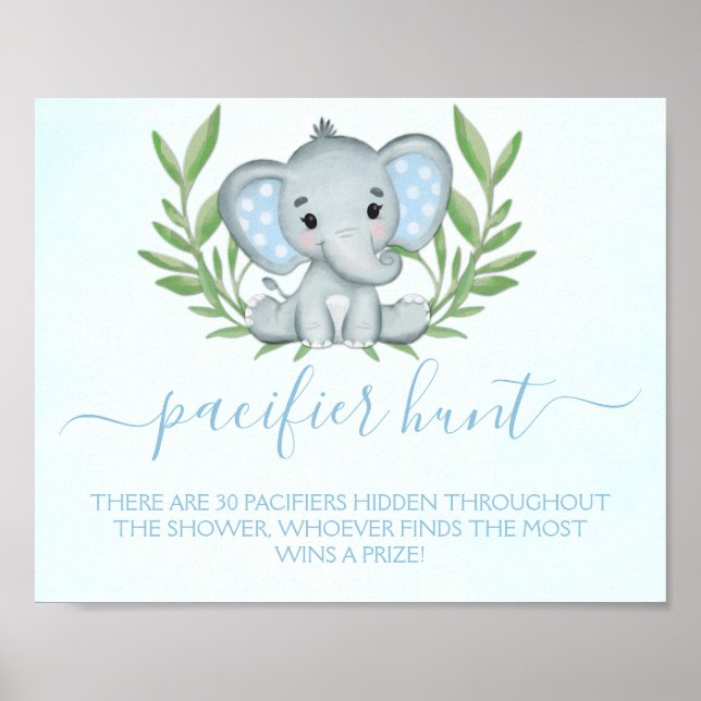 Poster Elephant Pacifier Chasse Baby shower garçon Jeu (Devant)