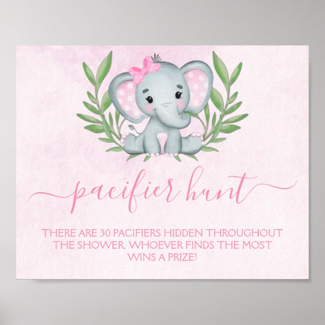 Poster Elephant Pacifier chasse fille Baby shower jeu (Devant)
