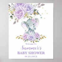 Elephant Purple Lilac Baby shower Floral Bienvenue