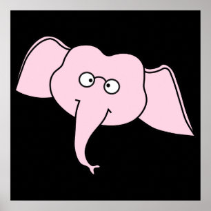 Poster Eléphant rose avec lunettes. Dessin