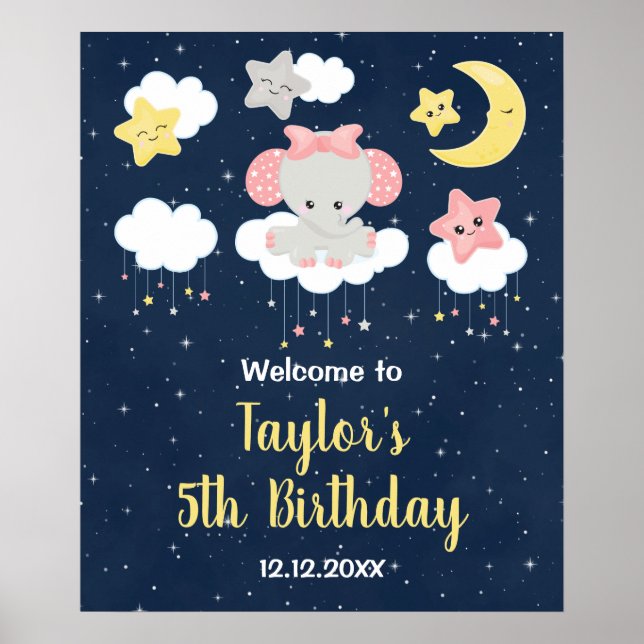 Poster Elephant rose et la marine fête d'anniversaire Bie (Devant)