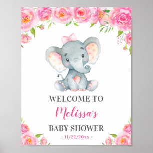 Poster Elephant rose fille Baby shower saupoudrer bienven