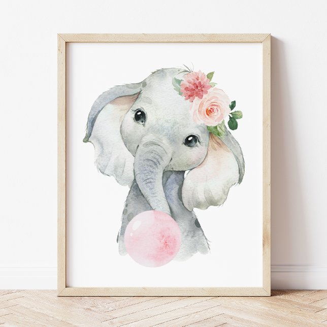 Poster Éléphant, Safari, Bubble Gum Rose, Chambre de Fill (Créateur téléchargé)