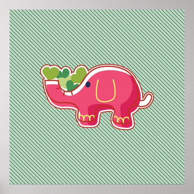 Poster Eléphant sur vert Arrière - plan diagonal rayé (Devant)