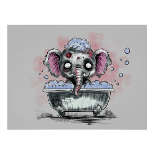 Poster Éléphant zombie dans une baignoire