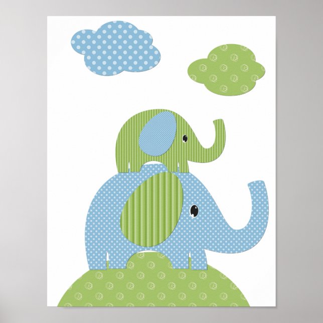 Poster Eléphants Art pour enfants Imprimer (Devant)