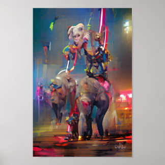 Poster éléphants cirque imaginaire illustration