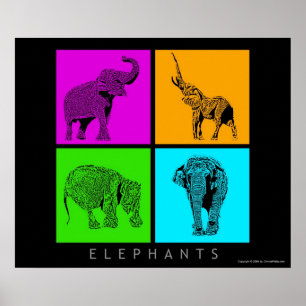 Poster Eléphants colorés