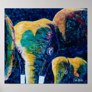 Poster Eléphants mère et enfant
