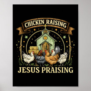 Poster Élevage de poulets et ferme chrétienne louant Jésu