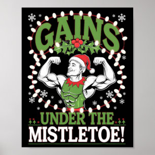 Poster Elf de Noël drôle Gains de sport sous le gui