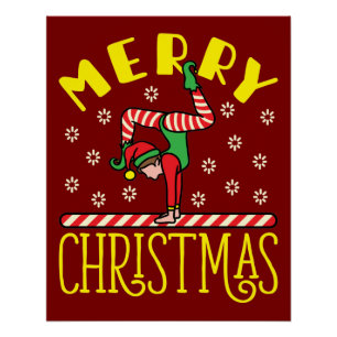 Poster Elfe de gymnaste sur poutre Gymnastique Noël