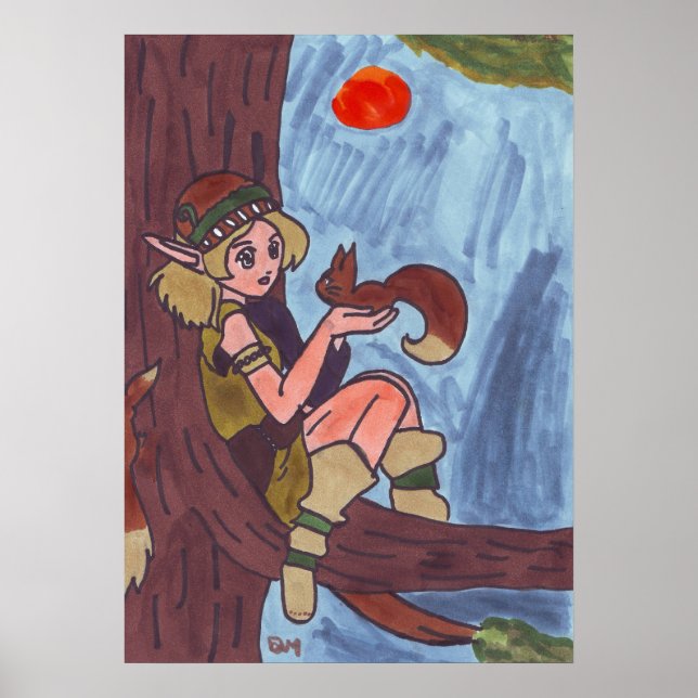 Poster Elfe En Bois Avec Écureuil (Devant)
