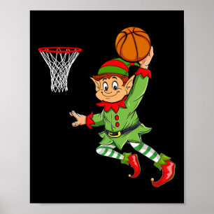 Poster Elfe Jouer au basket-ball Thanksgiving Noël 2021