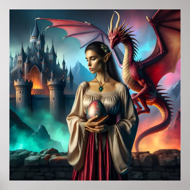 Poster Elfe tenant un oeuf de dragon (Devant)