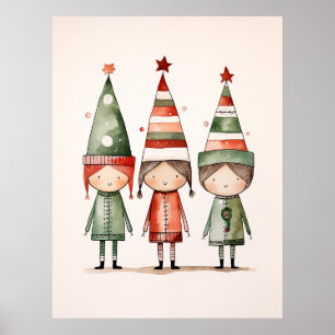 Poster Elfes de Noël en Casquette festif