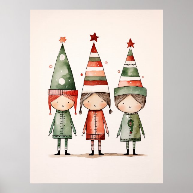 Poster Elfes de Noël en Casquette festif (Devant)