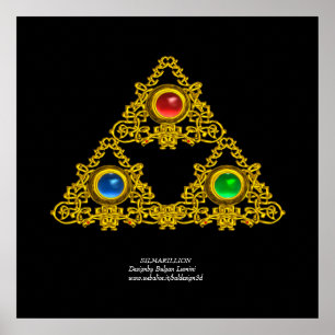 POSTER ELFIC TALISMAN / GOLD TRIANGLE AVEC GEMSTONES