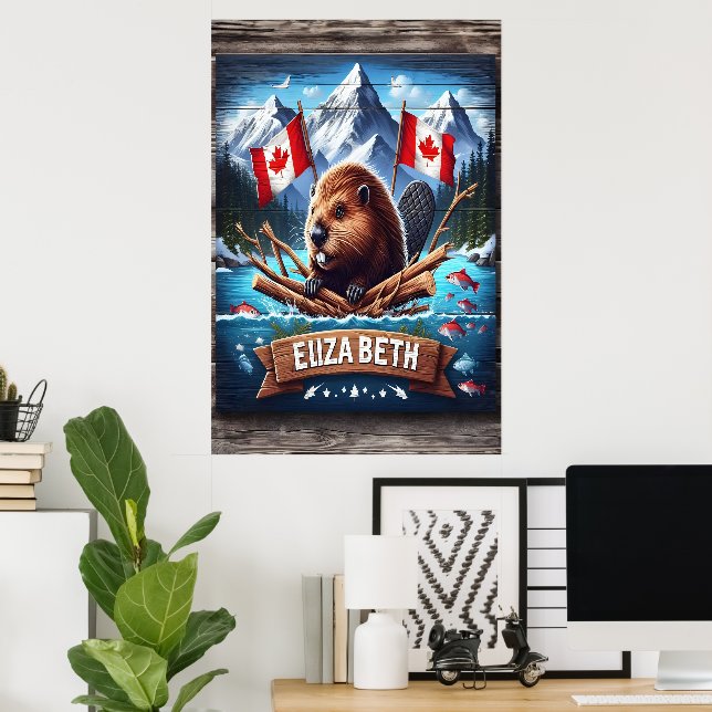 Poster Elizabeth Canadian Beaver And Mountains (Bureau à domicile)