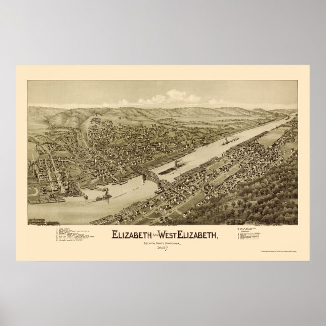Poster Elizabeth, PA Carte panoramique - 1897 (Devant)