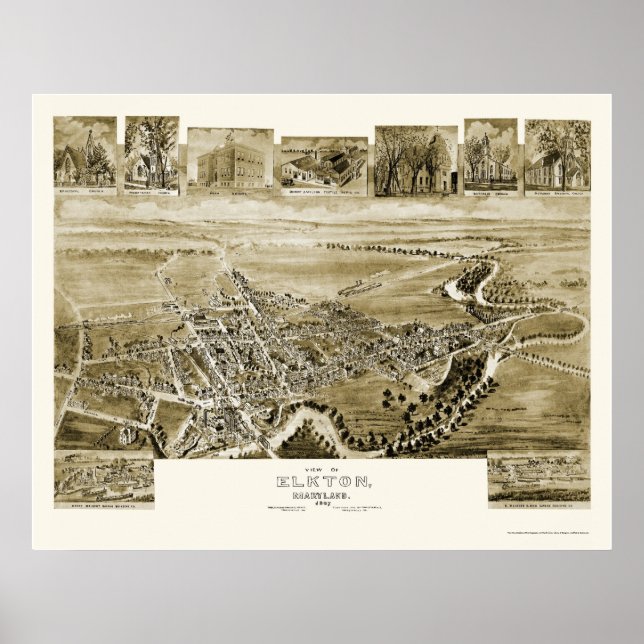 Poster Elkton, MD Carte panoramique - 1907 (Devant)