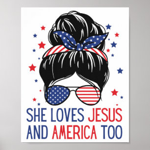 Poster Elle Aime Jésus Et L'Amérique Aussi 4 juillet Dieu