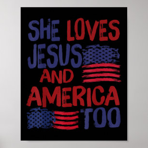 Poster Elle aime Jésus et l'Amérique aussi Drapeau 4 juil