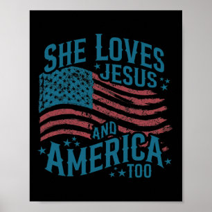 Poster Elle aime Jésus et l'Amérique aussi Drapeau améric