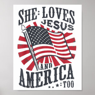 Poster Elle Aime Jésus Et L'Amérique Aussi Drapeau Usa 4è