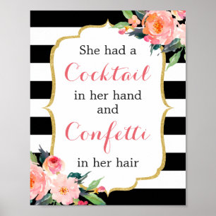 Poster Elle avait un cocktail à la main et des confettis