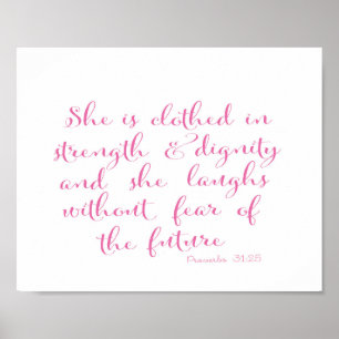 Poster Elle est habillée en force - verset bible - rose
