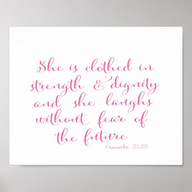 Poster Elle est habillée en force - verset bible - rose (Devant)