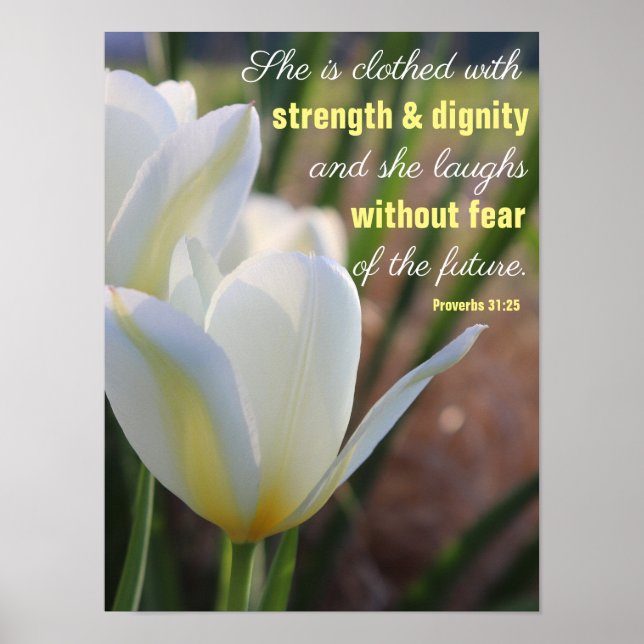 Poster Elle est habillée - Proverbes 31:25 floral (Devant)