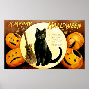 Poster Ellen H. Clapsaddle : Chat Halloween