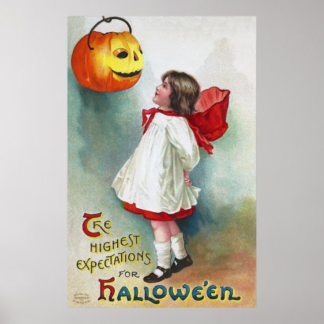Poster Ellen H. Clapsaddle : Fille avec Jack O'Lantern (Devant)