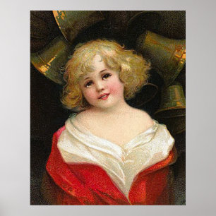 Poster Ellen H. Clapsaddle - fille de Noël avec Bells