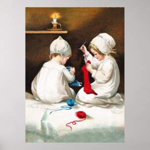 Poster Ellen H. Clapsaddle: Girls Stitching Stockings