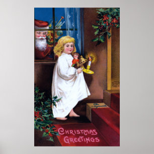 Poster Ellen H. Clapsaddle : Père Noël regardant par la