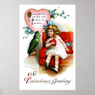 Poster Ellen H. Clapsaddle : Valentine Girl with Parrot