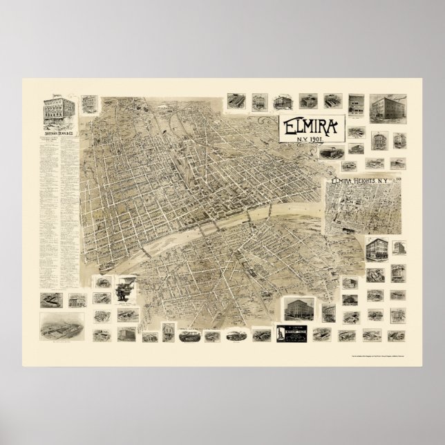 Poster Elmira, NY Carte panoramique - 1901 (Devant)