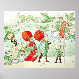 Poster Elsa Beskow Roi et Reine de la Fraise