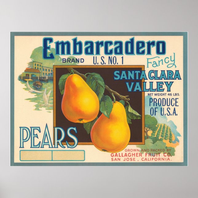 Poster Embarcadero Pears Crate Étiquette (Devant)