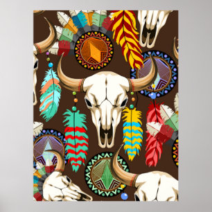 Poster Emblème amérindien de crâne de bison