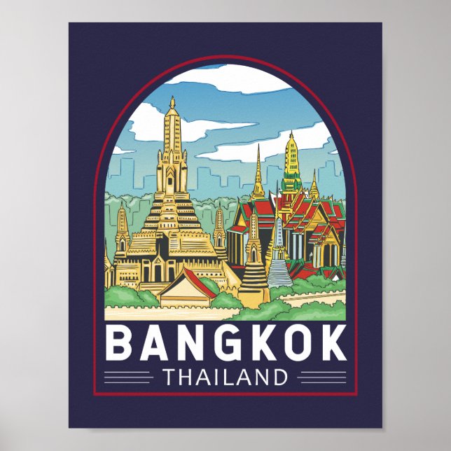 Poster Emblème Bangkok Thaïlande Travel Retro (Devant)